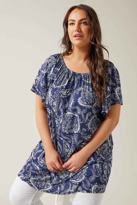 Paisley On Off Shoulder Blue Tunic 1
