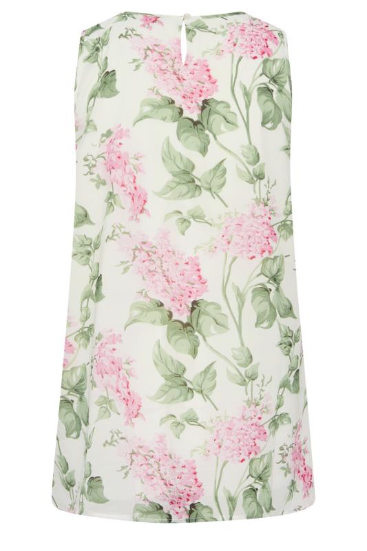 YOURS Curve Plus Size White & Pink Floral Pintuck Sleeveless Blouse | Yours Clothing  7