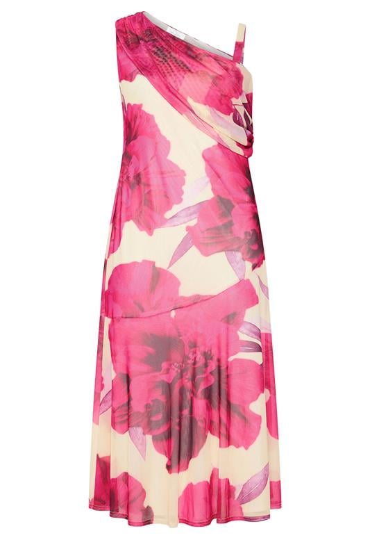 YOURS LONDON Plus Size White Blurred Floral Drape Shoulder Dress | Yours Clothing 5