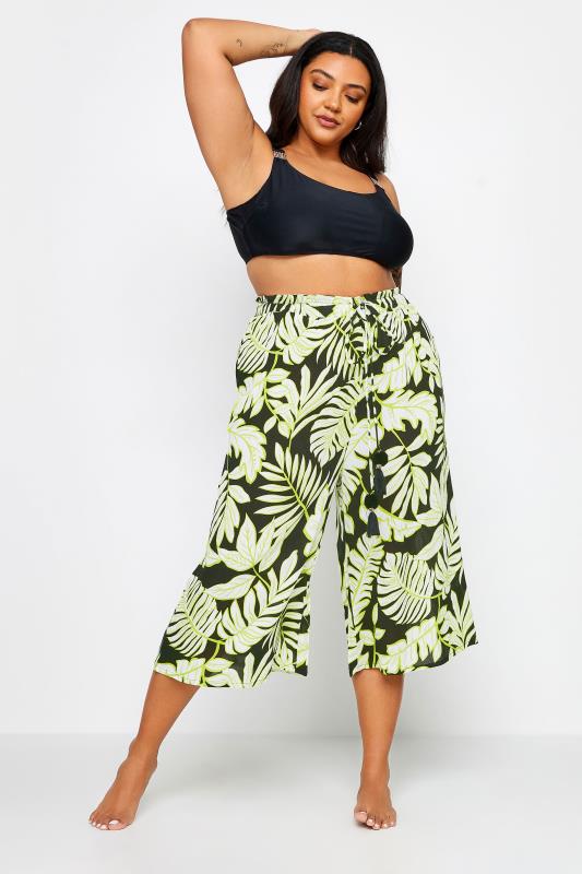 YOURS Plus Size Black & Green Leaf Print Culottes | Yours Clothing 2