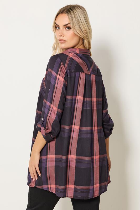 YOURS Plus Size Navy Blue & Pink Check Overhead Shirt | Yours Clothing 2