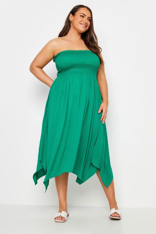 YOURS Plus Size Green Shirred Bandeau Midi Dress | Yours Clothing 2