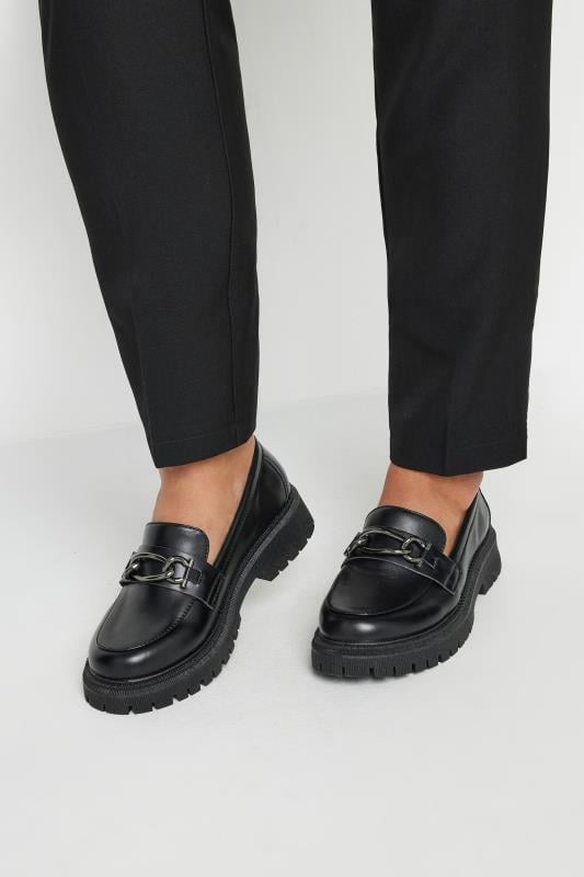 Plus Size  Yours Black Chain Detail Chunky Loafers In Wide E Fit & Extra Wide EEE Fit