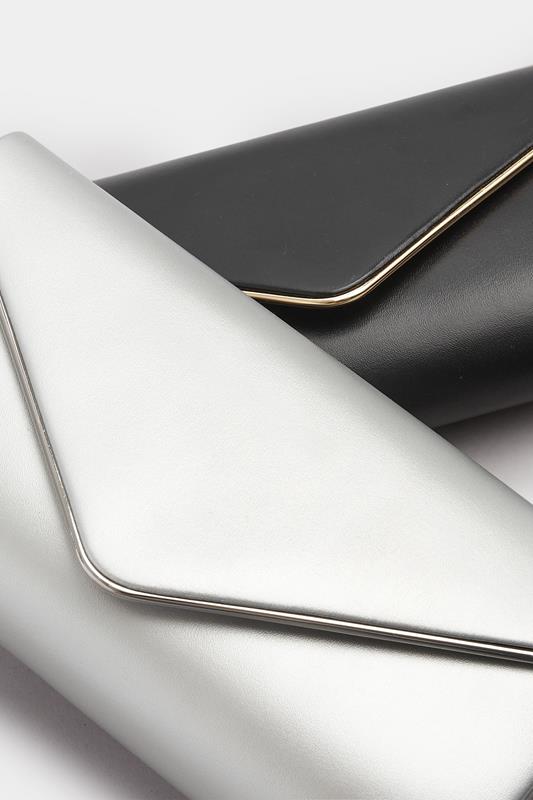 Silver Faux Leather Metal Trim Clutch bag | Yours Clothing 4