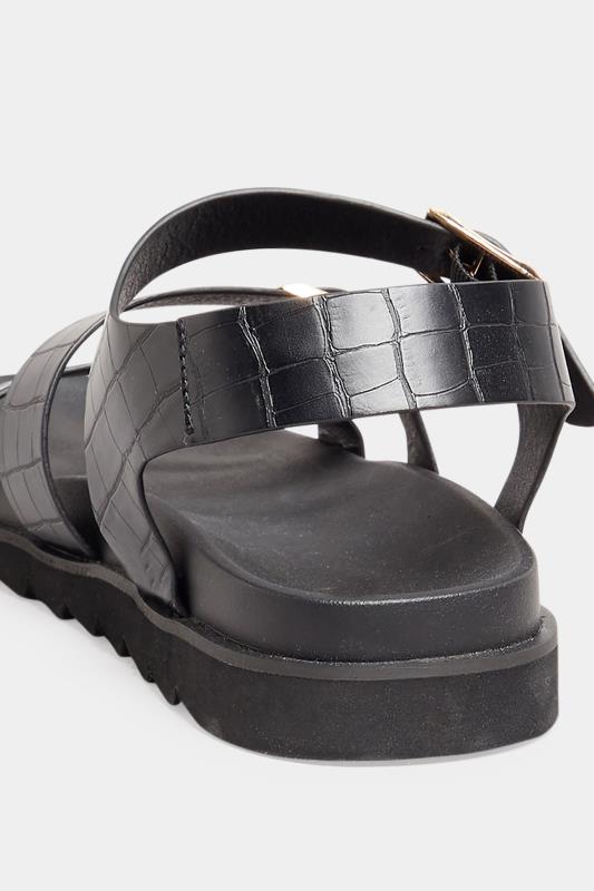 LTS Black Crossover Strap Slingback Sandals In Wide E Fit