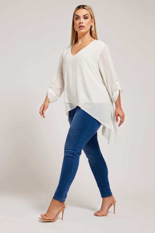 YOURS LONDON Plus Size White Asymmetric Hem Blouse | Yours Clothing 2