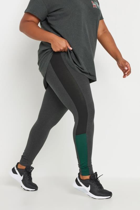 YOURS ACTIVE Plus Size Charcoal Grey Side Stripe Leggings | Yours Clothing 1