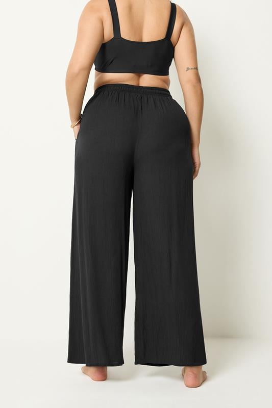YOURS Plus Size Black Crinkle Texture Wide Leg Trousers | Yours Clothing 2