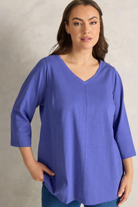 Plus Size  EVANS Curve Blue V-Neck Cotton Top