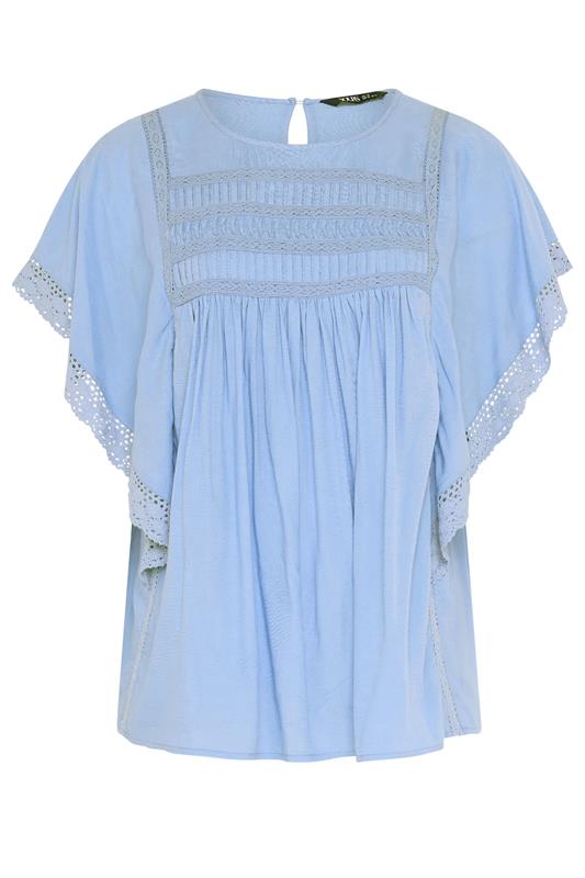 YOURS Plus Size Blue Crochet Drape Sleeve Blouse | Yours Clothing 5