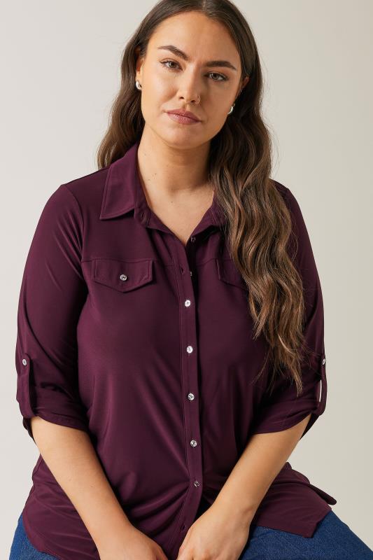 EVANS Plus Size Burgundy Red Tab Sleeve Blouse | Evans  4