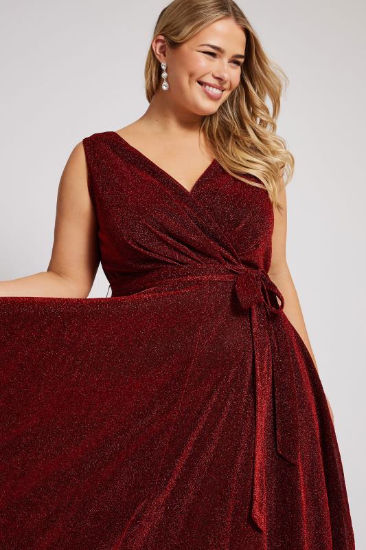 YOURS LONDON Plus Size Red Metallic Wrap Skater Dress | Yours Clothing 6