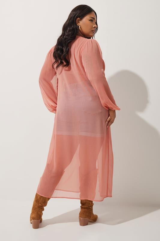 LIMITED COLLECTION Plus Size Orange Chiffon Long Sleeve Kimono | Yours Clothing 4