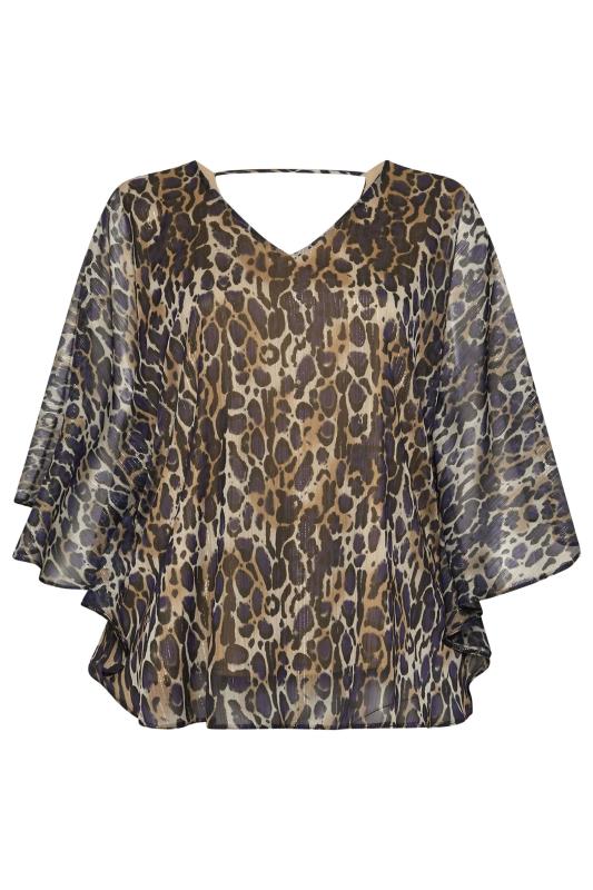 YOURS LONDON Plus Size Natural Brown Metallic Leopard Print Cape Blouse | Yours Clothing 6