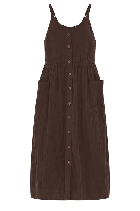 YOURS Plus Size Chocolate Brown Cheesecloth Sundress | Yours Clothing 5