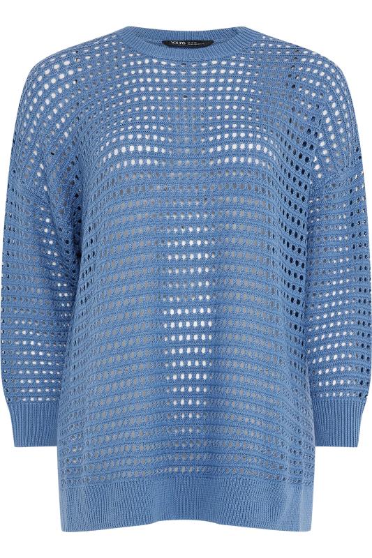 YOURS Plus Size Blue Side Split Crochet Jumper | Yours Clothing 6