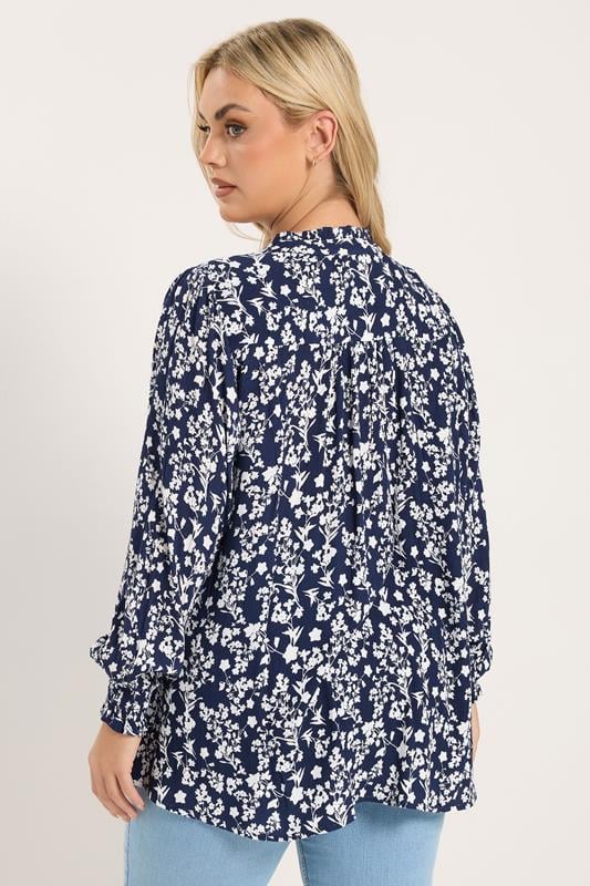 Yours Plus Size Blue Floral Sequin Embellished Tie Neck Blouse 5