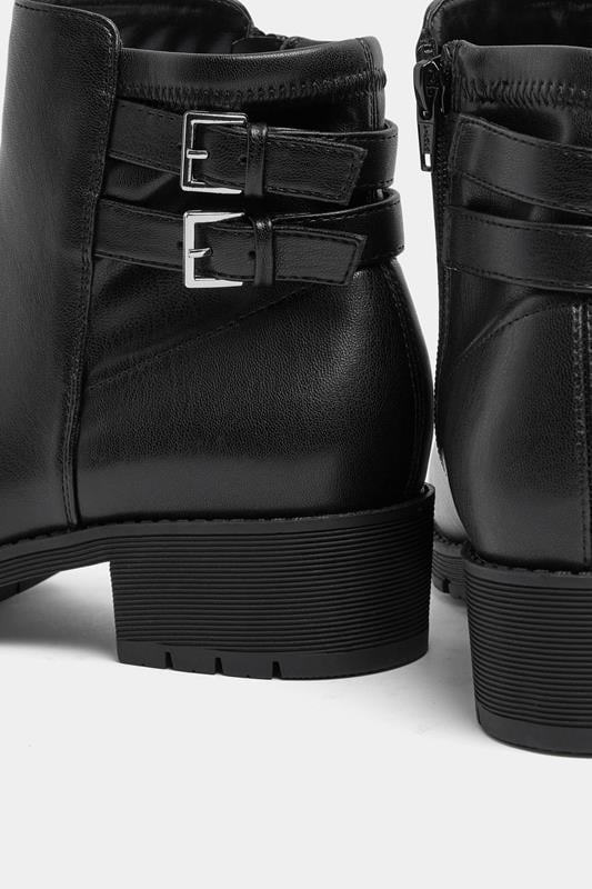 Black Double Buckle Faux Leather Chelsea Boots In Wide E Fit | Yours Clothing 5