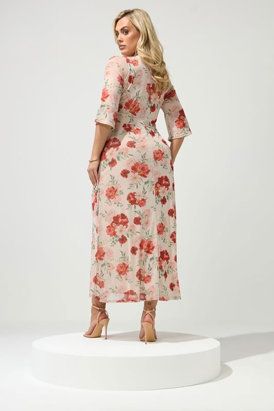 YOURS LONDON Plus Size Ivory White Floral Mesh Wrap Dress | Yours Clothing 2