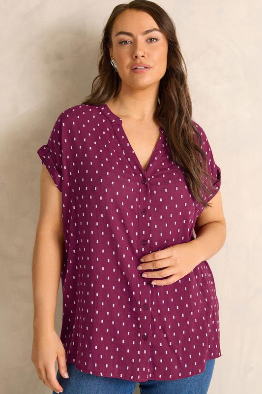  EVANS Curve Berry Red Dobby Short Sleeve Shirt