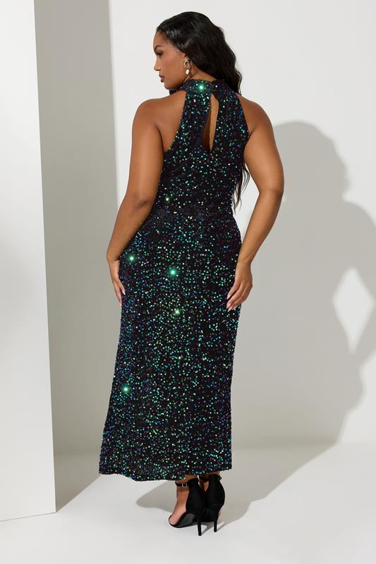 YOURS LONDON Plus Size Black & Green Velvet Sequin Maxi Dress | Yours Clothing 4