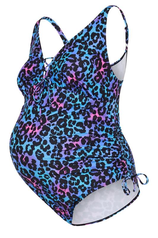 BUMP IT UP MATERNITY Plus Size Blue Leopard Print Swimsuit | Yours Curve 5