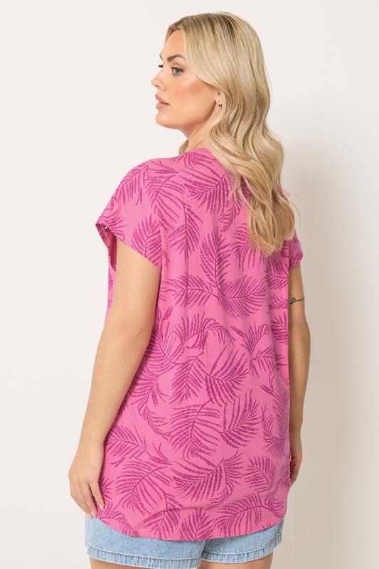 YOURS Plus Size Pink Palm Tree Trim Detail T-Shirt | Yours Clothing 2