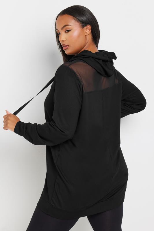 YOURS Plus Size Black Mesh Detailed Hoodie | Yours Clothing 3