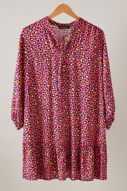 EVANS Plus Size Pink Leopard Print Tie Neck Blouse | Evans 5