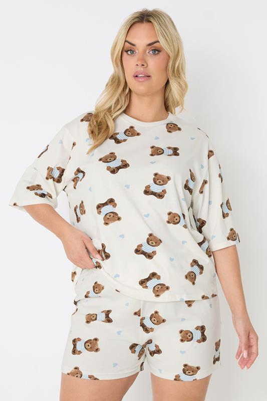  YOURS Curve Ivory White Teddy Short Pyjama Set