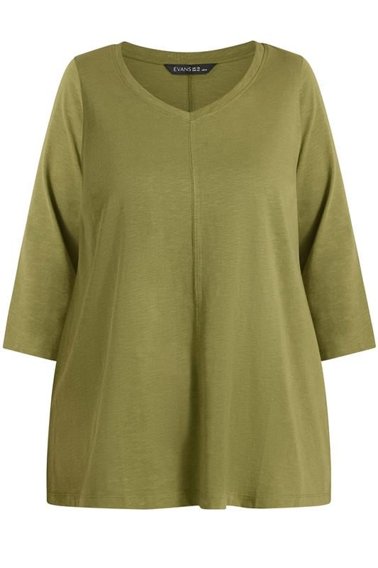 EVANS Plus Size Moss Green V-Neck Cotton Top | Evans 5