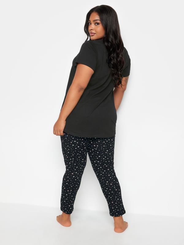 YOURS Plus Size Black 'Relax Dream Sleep' Star Print Pyjama Set | Yours Clothing 6