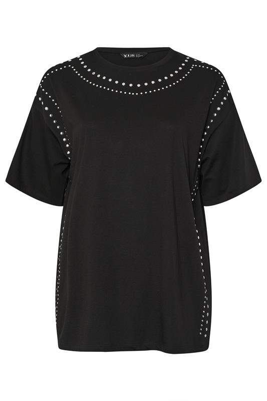 YOURS Plus Size Black Studded Oversized T-Shirt | Yours Clothing 5