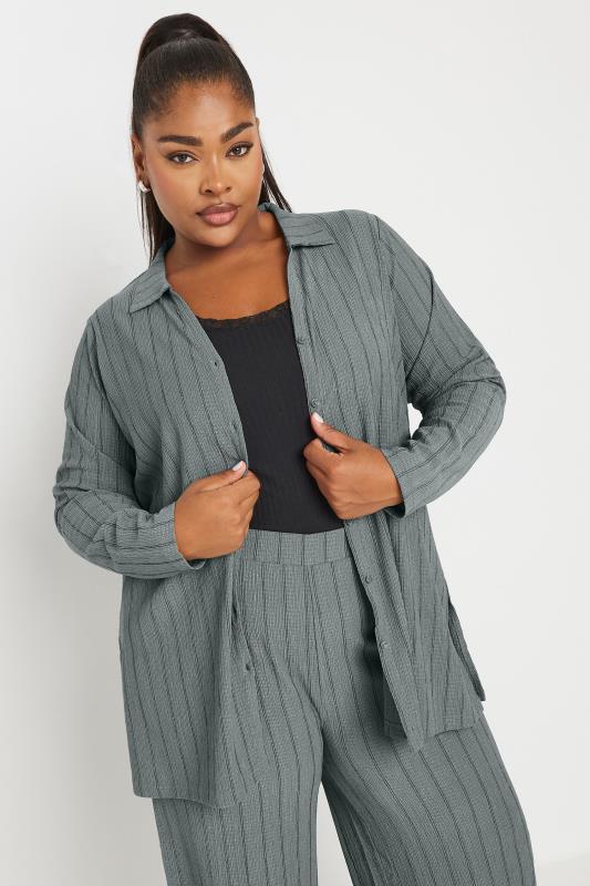 YOURS Plus Size Grey Textured Pinstripe Shirt | Yours Clothing  4