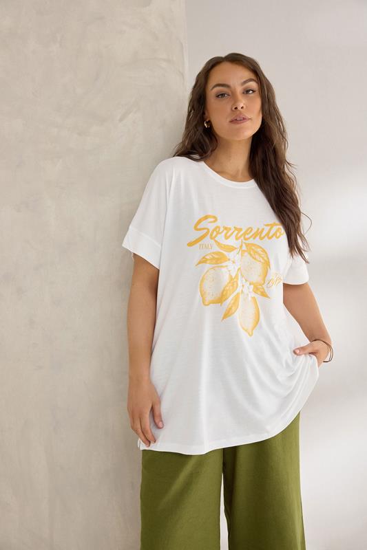  EVANS Curve White Lemon Print Graphic T-Shirt