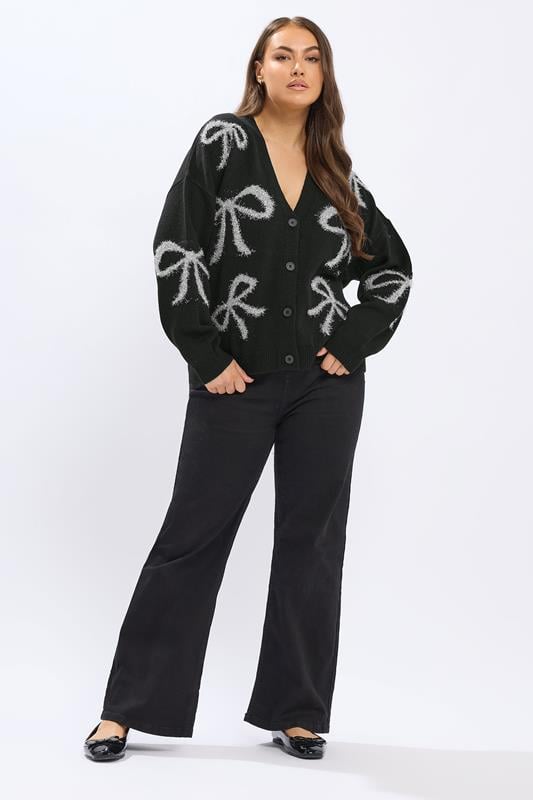 YOURS Plus Size Black Tinsel Bow Cardigan | Yours Clothing 2