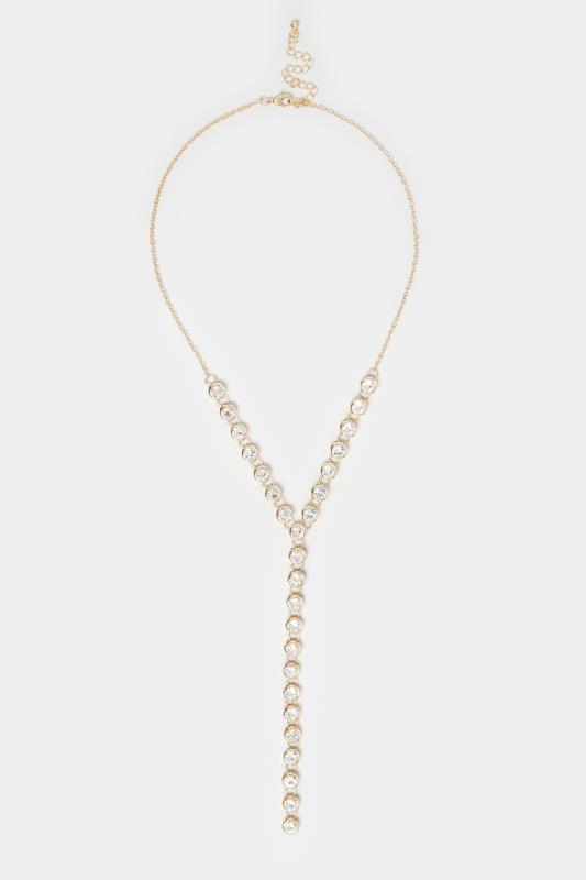 Long Gold Diamante Drop Necklace 2