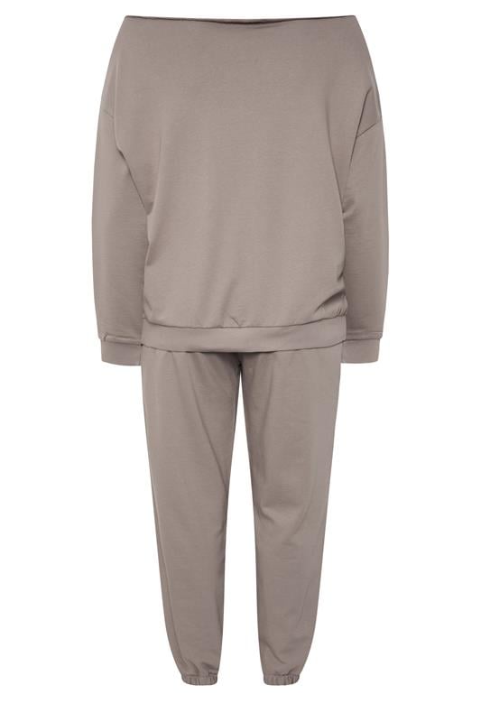 YOURS Plus Size Brown 'Voyage' Off-Shoulder Sweatshirt & Jogger Set | Yours Clothing 2