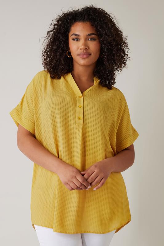 EVANS Plus Size Mustard Yellow Woven Check Blouse | Evans  1