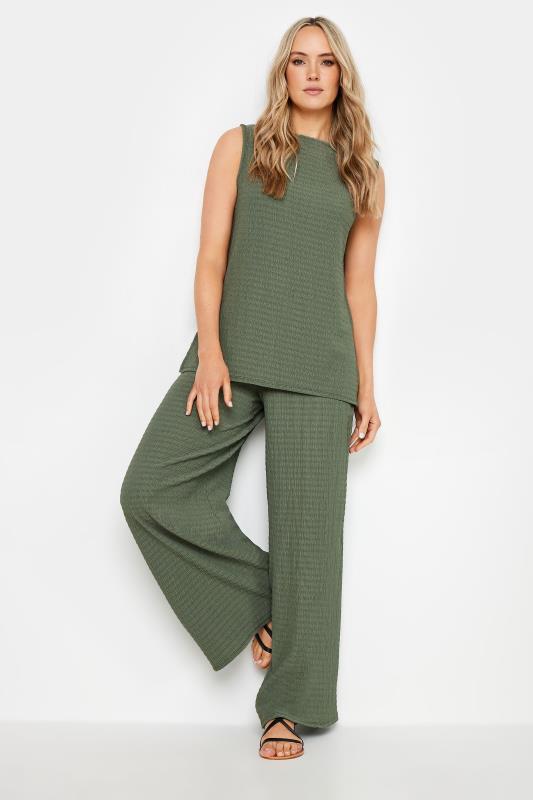 LTS Tall Khaki Green Textured Sleeveless Top | Long Tall Sally 2