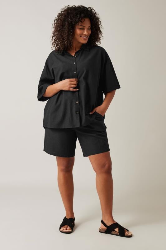 Plus Size  EVANS Curve Black Linen Shirt