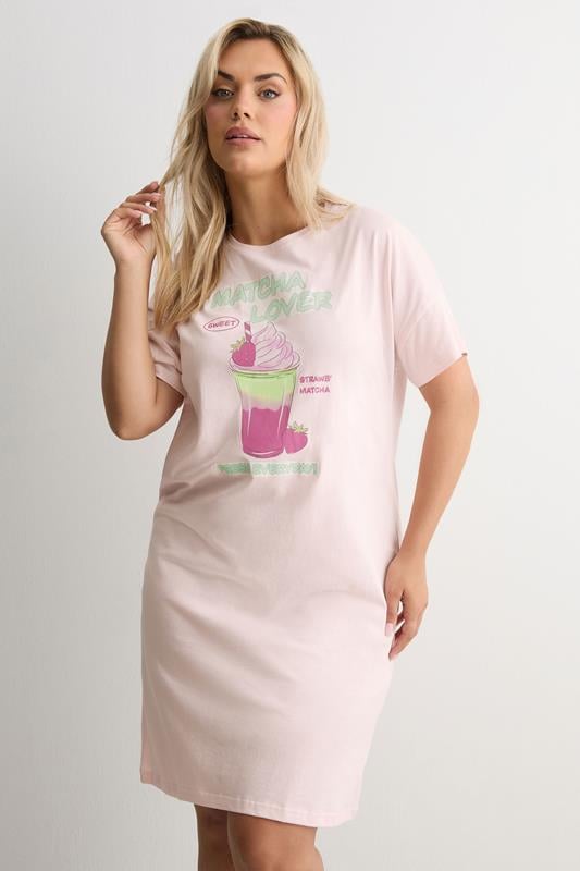  YOURS Curve Pink 'Matcha Lover' Sleep Tee Nightdress