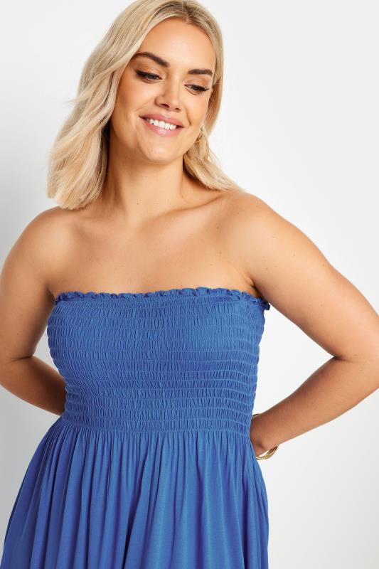 YOURS Plus Size Cobalt Blue Shirred Bandeau Midi Dress | Yours Clothing 4