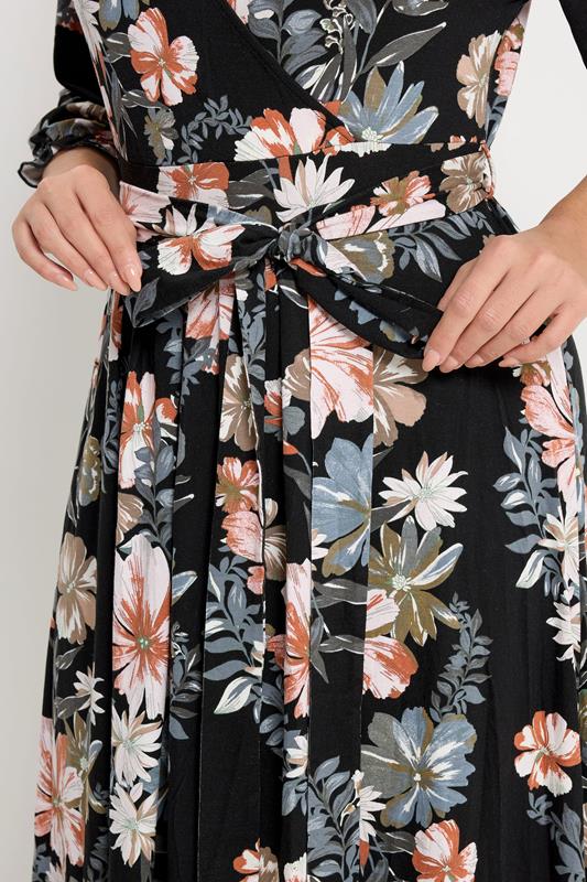YOURS Plus Size Black Floral V-Neck Wrap Dress | Yours Clothing 4