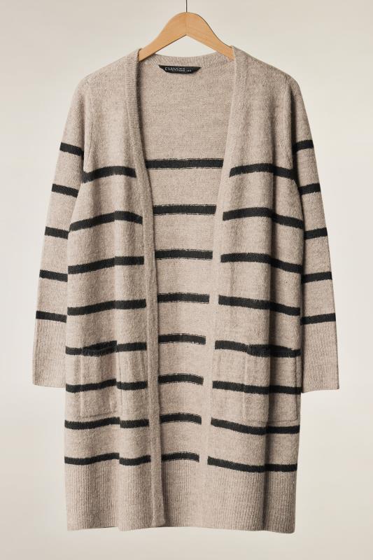 EVANS Plus Size Beige Brown Stripe Knitted Cardigan | Evans 5