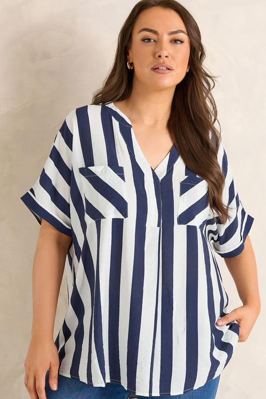 EVANS Curve Blue & White Stripe Blouse
