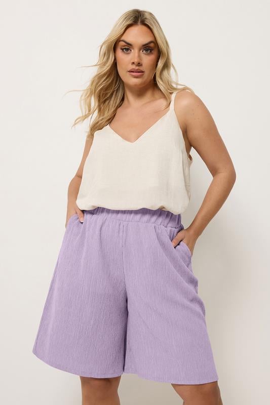  YOURS Curve Purple Elasticated Waistband Textured Shorts