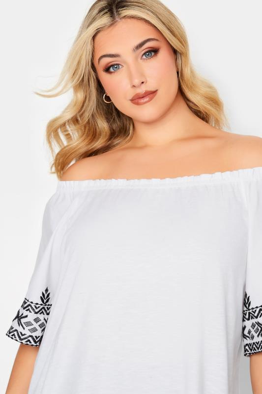 YOURS Plus Size Black Embroidered Hem Bardot Top | Yours Clothing 4