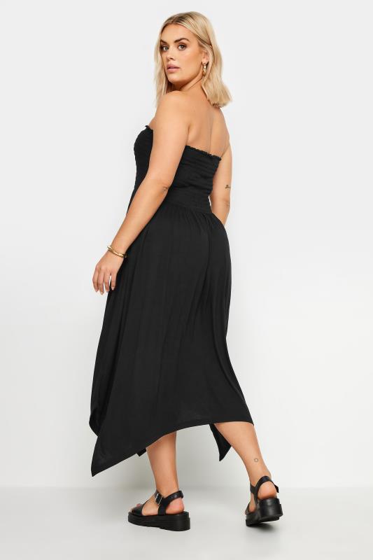 YOURS Plus Size Black Shirred Bandeau Midi Dress | Yours Clothing 3