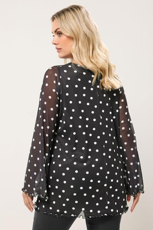 YOURS Plus Size Black Polka Dot Mesh Swing Top | Yours Clothing 2